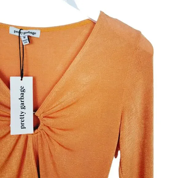 Pretty Garbage Tangerine O-Ring V-neck Open Front Crop Top - Size M - Picture 4 of 9